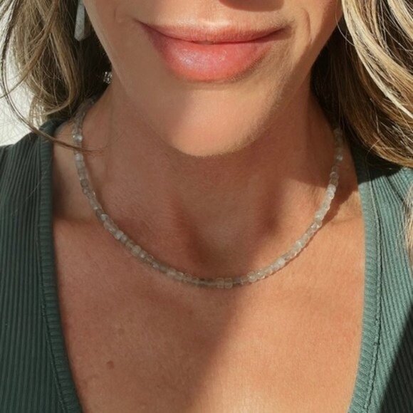 Labradorite Gemstone Necklace Gold Toggle Clasp Removable Pearl Healing jewelry - Picture 5 of 14